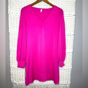 Glam Hot Pink V-Neck Dress